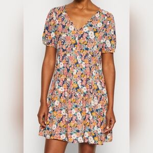 Gap Floral V Neck Puff Sleeve Dress XL